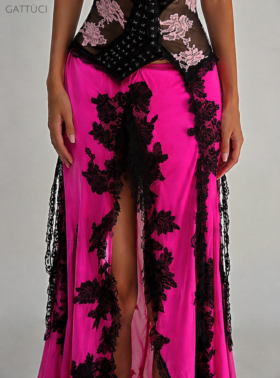 ROSÈ THIGH HIGH SPLIT MAXI SLIP SKIRT — view 4