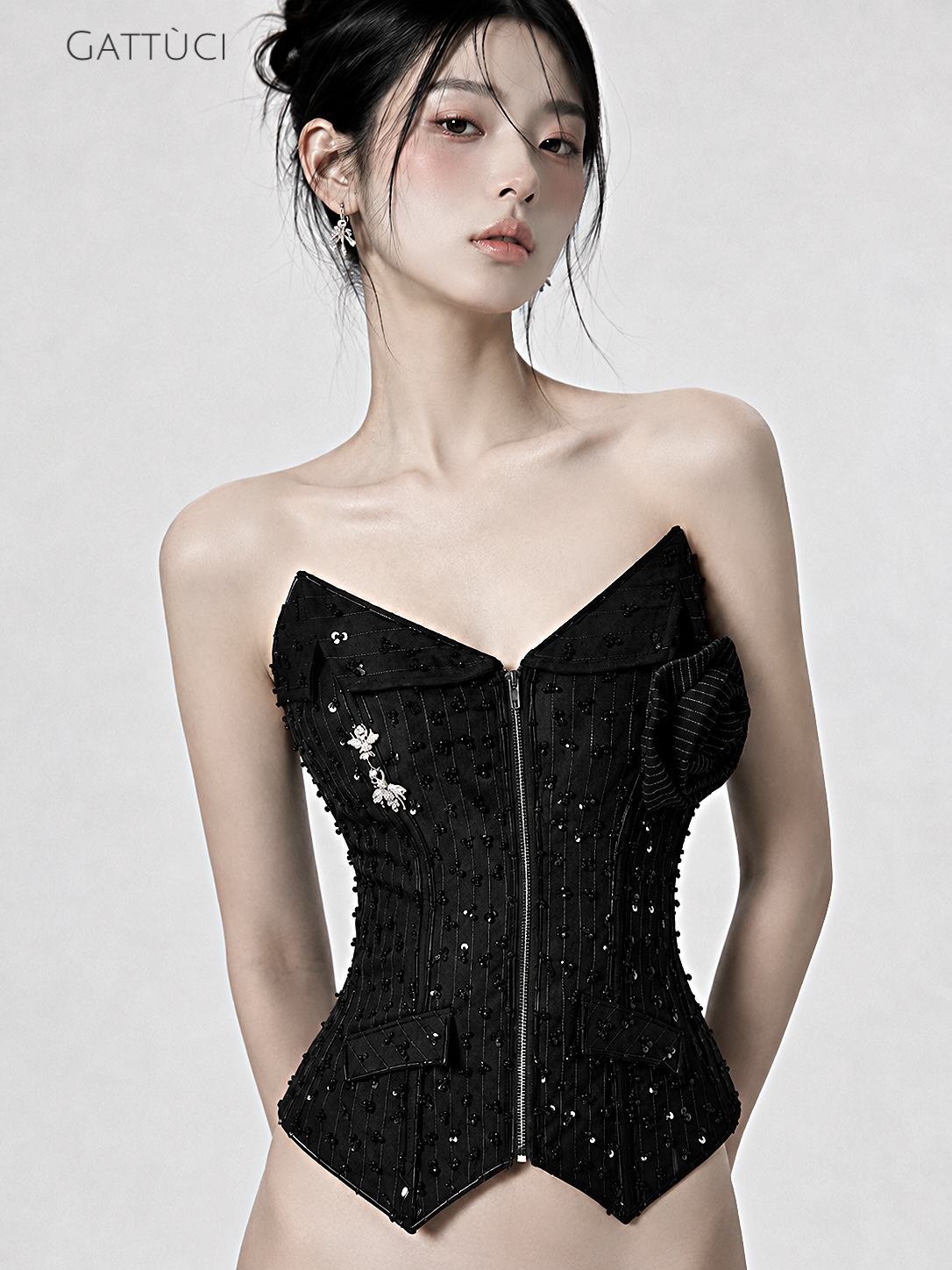 PINESTRIPE ROSE CORSET