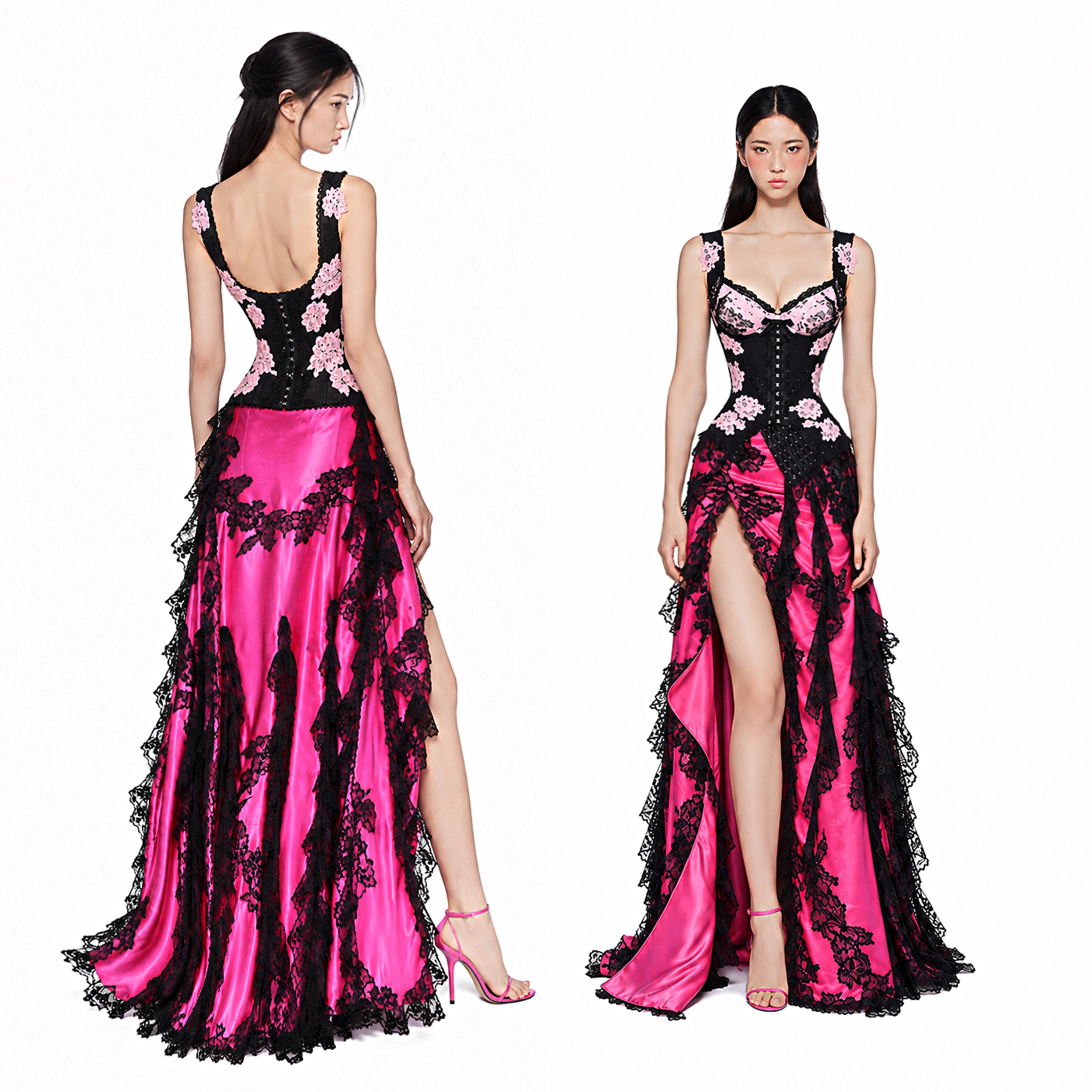 ROSÈ THIGH HIGH SPLIT MAXI SLIP SKIRT — view 4